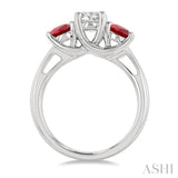 4.65 MM Round Cut Ruby and 3/4 ctw Past, Present and Future Round Cut Diamond Precious Ring in 14K White Gold
