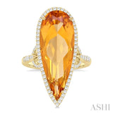 26X10 MM Pear Cut Citrine and 1/2 ctw Round Cut Diamond Halo Semi Precious Ring in 14K Yellow Gold
