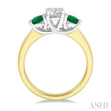 3.90 MM Round Shape Emerald and 1/2 ctw Past, Present and Future Round Cut Diamond Precious Ring in 14K Yellow and White Gold