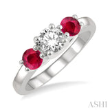 3.90 MM Round Cut Ruby and 1/2 ctw Past, Present and Future Round Cut Diamond Precious Ring in 14K White Gold