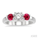 3.90 MM Round Cut Ruby and 1/2 ctw Past, Present and Future Round Cut Diamond Precious Ring in 14K White Gold