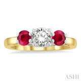 4.30 MM Round Shape Ruby and 5/8 ctw Past, Present and Future Round Cut Diamond Precious Ring in 14K Yellow and White Gold
