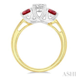 4.30 MM Round Shape Ruby and 5/8 ctw Past, Present and Future Round Cut Diamond Precious Ring in 14K Yellow and White Gold