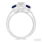 4.30 MM Round Shape Sapphire and 5/8 ctw Past, Present and Future Round Cut Diamond Precious Ring in 14K White Gold
