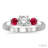 3.50 MM Round Cut Ruby and 3/8 ctw Past, Present and Future Round Cut Diamond Precious Ring in 14K White Gold