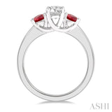 3.50 MM Round Cut Ruby and 3/8 ctw Past, Present and Future Round Cut Diamond Precious Ring in 14K White Gold