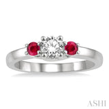 2.70 MM Round Cut Ruby and 1/3 ctw Past, Present and Future Round Cut Diamond Precious Ring in 14K White Gold