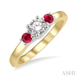 2.70 MM Round Shape Ruby and 1/3 ctw Past, Present and Future Round Cut Diamond Precious Ring in 14K Yellow and White Gold