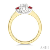 2.70 MM Round Shape Ruby and 1/3 ctw Past, Present and Future Round Cut Diamond Precious Ring in 14K Yellow and White Gold