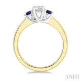 2.70 MM Round Shape Sapphire and 1/3 ctw Past, Present and Future Round Cut Diamond Precious Ring in 14K Yellow and White Gold