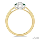 2.15 MM Round Shape Emerald and 1/6 ctw Past, Present and Future Round Cut Diamond Precious Ring in 14K Yellow and White Gold