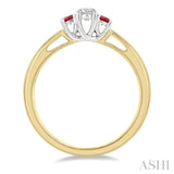 2.15 MM Round Shape Ruby and 1/6 ctw Past, Present and Future Round Cut Diamond Precious Ring in 14K Yellow and White Gold