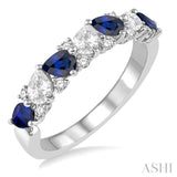 4x3 MM Pear Cut Sapphire & 1/2 ctw Pear and Round Cut Diamond Precious Band in 14K White Gold