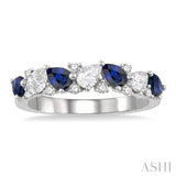 4x3 MM Pear Cut Sapphire & 1/2 ctw Pear and Round Cut Diamond Precious Band in 14K White Gold