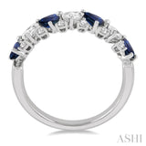 4x3 MM Pear Cut Sapphire & 1/2 ctw Pear and Round Cut Diamond Precious Band in 14K White Gold
