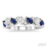 4x3 MM Pear Cut Sapphire & 1/2 ctw Oval and Round Cut Diamond Precious Band in 14K White Gold