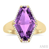 16x10 MM Hexagon Shape Amethyst and 1/10 ctw Round Cut Diamond Halo Semi Precious Ring in 14K Yellow Gold