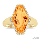 16x10 MM Hexagon Shape Citrine and 1/10 ctw Round Cut Diamond Halo Semi Precious Ring in 14K Yellow Gold