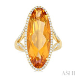 26x10 MM Oval Cut Citrine and 1/2 ctw Round Cut Diamond Halo Semi Precious Ring in 14K Yellow Gold