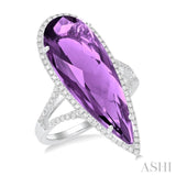 26x9 MM Pear Shape Amethyst and 1/3 ctw Round Cut Diamond Halo Semi Precious Ring in 14K White Gold