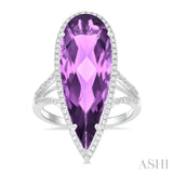 26x9 MM Pear Shape Amethyst and 1/3 ctw Round Cut Diamond Halo Semi Precious Ring in 14K White Gold