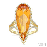 26x9 MM Pear Shape Citrine and 1/3 ctw Round Cut Diamond Halo Semi Precious Ring in 14K Yellow Gold