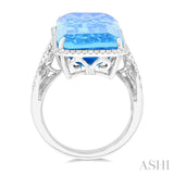 26x12 MM Emerald Cut Blue Topaz and 1/2 ctw Round Cut Diamond Halo Semi Precious Ring in 14K White Gold