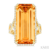 26x12 MM Emerald Cut Citrine and 1/2 ctw Round Cut Diamond Halo Semi Precious Ring in 14K Yellow Gold