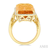 26x12 MM Emerald Cut Citrine and 1/2 ctw Round Cut Diamond Halo Semi Precious Ring in 14K Yellow Gold