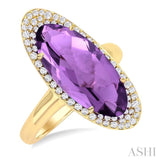 18x8 MM Oval Cut Amethyst and 1/3 ctw Round Cut Diamond Halo Semi Precious Ring in 14K Yellow Gold