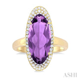 18x8 MM Oval Cut Amethyst and 1/3 ctw Round Cut Diamond Halo Semi Precious Ring in 14K Yellow Gold