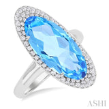 18x8 MM Oval Cut Blue Topaz and 1/3 ctw Round Cut Diamond Halo Semi Precious Ring in 14K White Gold