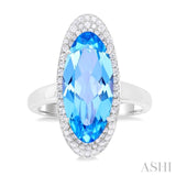 18x8 MM Oval Cut Blue Topaz and 1/3 ctw Round Cut Diamond Halo Semi Precious Ring in 14K White Gold