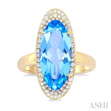 18x8 MM Oval Cut Blue Topaz and 1/3 ctw Round Cut Diamond Halo Semi Precious Ring in 14K Yellow Gold