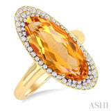 18x8 MM Oval Cut Citrine and 1/3 ctw Round Cut Diamond Halo Semi Precious Ring in 14K Yellow Gold