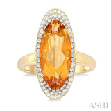 18x8 MM Oval Cut Citrine and 1/3 ctw Round Cut Diamond Halo Semi Precious Ring in 14K Yellow Gold