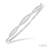 1 ctw Elongated Twist Pattern Baguette and Round Cut Diamond Fashion Bangle in 14K White Gold