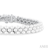 3 MM Interlocked Clover Cultured Pearl and 1 ctw Round Cut Diamond Fashion Bracelet in 14K White Gold