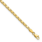 14k Polished Double-Sided Hearts Double Link 10 inch Anklet