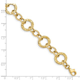 14k Polished and Textured 12mm Fancy Circle Link 7.25 inch Bracelet