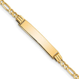 14k Polished Solid Chain/Solid Plate Figaro Link 26x5mm Plate 6 inch Baby/Child ID Bracelet