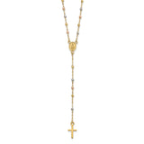 14k Tri-color Cross and Miraculous Medal with Laser-cut Beads 17 inch Rosary Necklace Plus 3 inch Extender