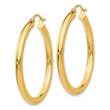 14K 3x35mm Polished Lightweight Tube Hoop Earrings