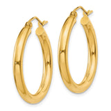 14k 3x25mm Polished Tube Hoop Earrings