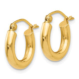 14K 3x14mm Polished Tube Hoop Earrings