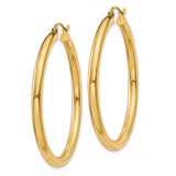 14K 3x40mm Polished Tube Hoop Earrings