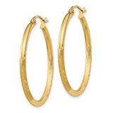 14k 2x30mm Satin Diamond-cut Round Tube Hoop Earrings
