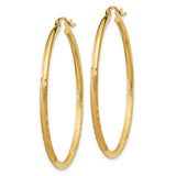 14k 2x40mm Satin Diamond-cut Round Tube Hoop Earrings