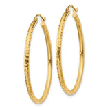 14k 2x35mm Diamond-cut Round Tube Hoop Earrings