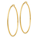 14k 2x65mm Diamond-cut Round Tube Hoop Earrings